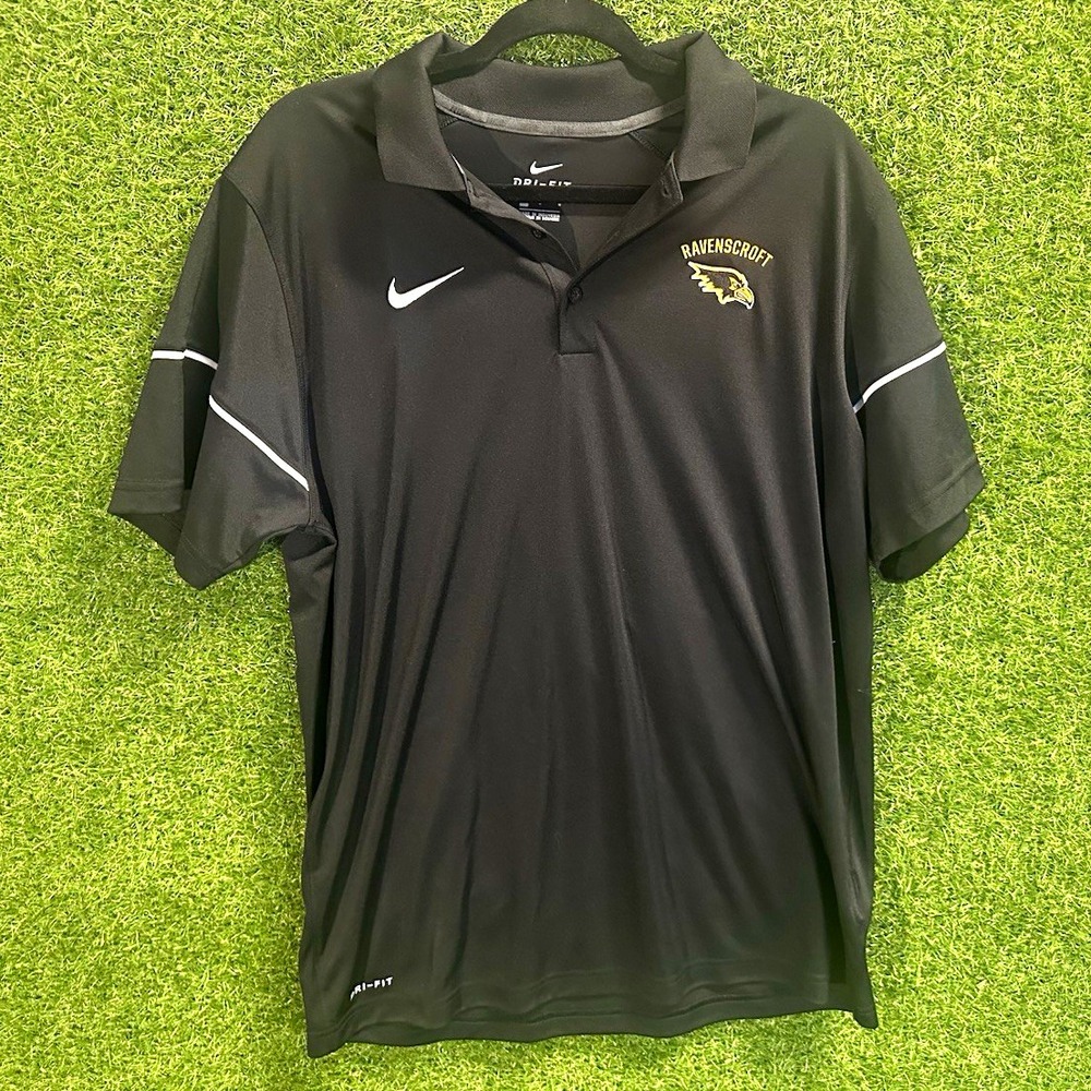 Nike Dri-FIT Black Knit Polo Shirt Solid Embroidered Logo Short Sleeve Men's L
